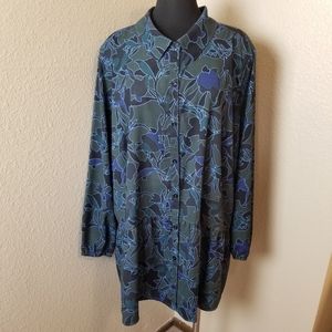 New LOGO Button Front Long Sleeve Blouse